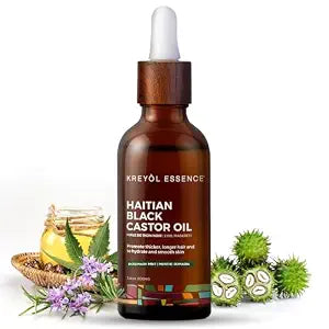 Kreyol Essence - Haitian Black Castor Oil for Skin and Hair, Glass Bottle - Cold Pressed Castor Oil, Fuller-Looking Hair, Hexane Free, Natural Humectant | 3.4 Fl Oz | Rosemary Peppermint
