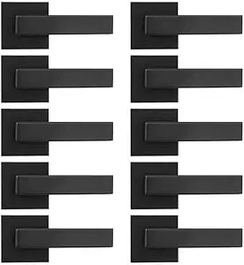 Probrico 10 Pack Square Dummy Door Handles Non-Turning Interior Door Lever Single Side French Door Handles Matte Black