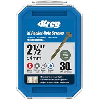 Kreg Protec-Kote Pocket-Hole Screws, 2-1/2 Inch, #3 Square Drive, 30 Count