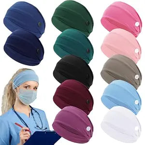 JATEBI 12 Pcs Nurse Headbands for Women with Buttons Wide Nursing Headbands
