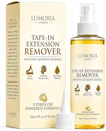 Tape in Extension Remover Spray, Fast Acting Wig Glue Remover & Adhesive Residue Hair Glue Remover, Lace Wigs, Hairpieces & Double Sided Extension Tape in Remover, Gentle on Skin, 4oz/118ml