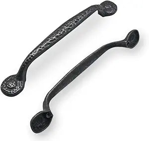 2 Pack Rustic Black Hammered Cabinet Pulls - Vintage Kitchen Cabinet Hardware, 5 Inch (128mm) Hole Center