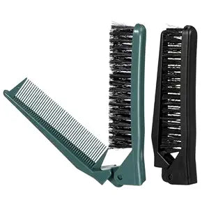 MAGICLULU 2Pcs Travel Foldable Brush, Dual Headed Folding Comb Brush with Bristles, Portable Edge Control Beard Grooming Hairbrush for Men Slick Back Women Purse Pocket Gym Hair Styling Tool