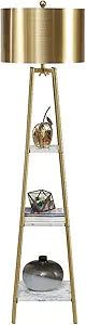 ROSEN GARDEN Floor Lamp, Standing Reading Light with Shelves and Gold Shade, Modern Tall Pole Lamp, Accent Furniture Dcor Lighting for Living Room, Bedrooms