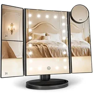 HUONUL Makeup Mirror, Vanity Mirror with Lights, 2X/3X/10X Magnification, Touch Control, Trifold, Dual Power Supply, Birthday Gifts for Women, Wife, Mom, Girls,Dorm Room Essentials