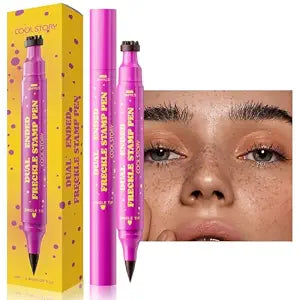Dual-Ended Freckle Stamp Pen, Faux Freckles Makeup with Precision Fine Tip & Multi-Point Stamp, Waterproof Long Lasting Natural Freckle Pen for Beauty Marks, Face Makeup (02 Medium Brown)