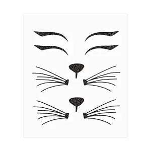 Halloween Cat Face Stickers Glitter Cat Face Tattoos Sticker Self-Adhesive Cat Whisker Eyes Body Temporary Tattoos for Women Girls Halloween Costume Accessories