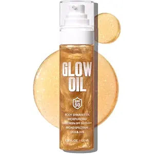 Body Glow Oil, Broad Spectrum SPF 50, Glitter Shimmer Sunscreen Body Oil Lotion with Sequin Mica, Lightweight Non-Sticky Moisturizer with Coconut, Skin Illuminator Glowing Results (01# Golden Amber)
