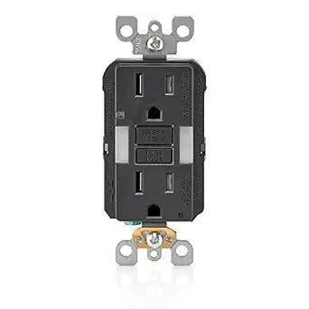 Leviton Slim GFCI Outlet with Guidelight, 15 Amp, GFNL1-E, Black