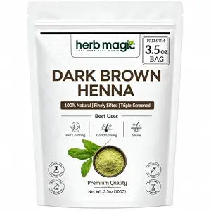 Herb Magic Dark Brown Henna Powder, Natural Hair Dye Grey Coverage, 3.5 oz