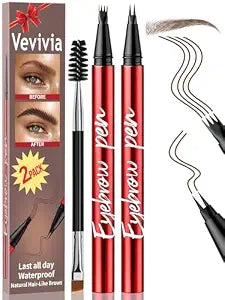 Vevivia 2 Pack Eyebrow Pen with Brush for Hair Like Strokes, Dark Brown