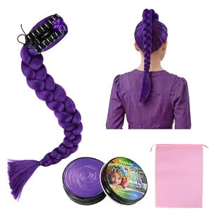 24" Purple Braid Hair & Purple Hair Wax for Kids Halloween Costume