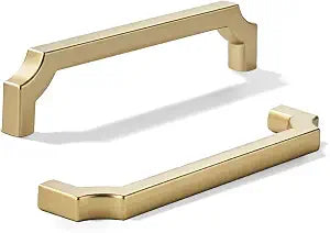 khtumeware 2-Pack 6 Inch Square Brushed Gold Cabinet Pulls, Solid Satin Gold Zinc Alloy Heavy-Duty Handles for Kitchen/Bathroom Cabinets, Drawers & Cupboards (6 Inch Center to Center)