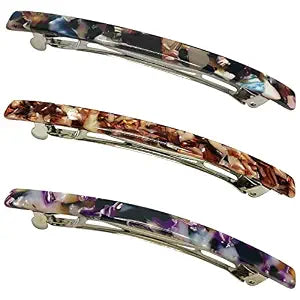 HYFEEL Long French Hair Barrettes 4 Inch Large Hair Clips for Women Thick Hair Automatic Clasp Clamp Pins Resin Nonslip Grip Ponytail Holders, Stylish Hair Accessories 3 Pack (Brown Black Purple)