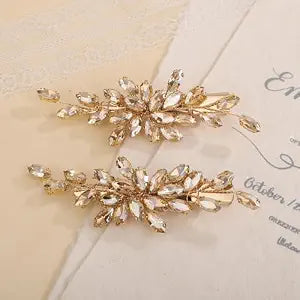Teyglen Champagne Rhinestone Bridal Hair Clips Crystal Wedding Hair Barrette for Women Decorative Hair Accessories Jewelry Sparkly Crystal Hair Piece (Champagne)