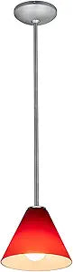 Martini Glass Pendant - Rods - Brushed Steel Finish - Red Glass Shade