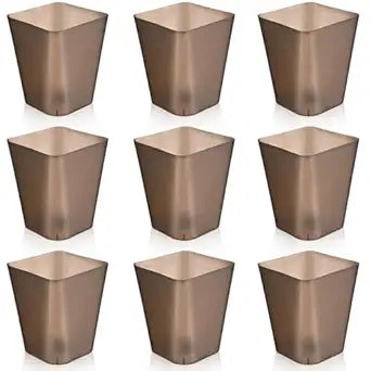 Hoolerry 9 Pieces Garbage Can 2 Gallon Small Trash Cans Bulk Bathroom Trash Bin Plastic Wastebasket Square for Bedroom Slim Bathroom Trashcan Small Container for Kitchen Office Home(Brown)