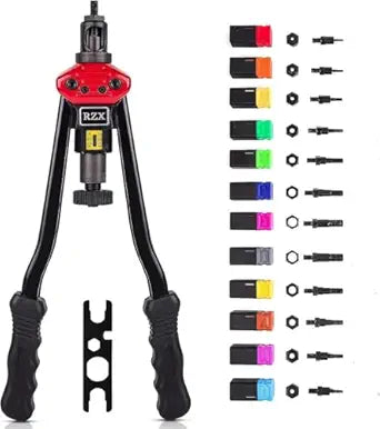 RZX 16" Rivet NUT Tool Hand Blind Riveter,RIVNUT Riveting Tools with Nut Setting System M3 M4 M5,m6,m8,m10 M12, 10-24, 1/4-20, 5/16-18,3/8-16,1/2-13 Totally 12 mandrels