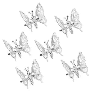Yzurbu 6pcs 3D Metal Moving Butterfly Hair Clips, Cute Barrettes and Clamps, 90s Nostalgic Hair Accessories for Women and Girls (Silver)