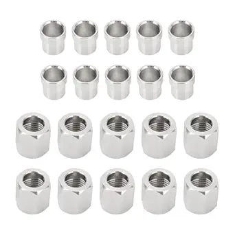 #6 Hardline Nut and Sleeve Set Stainless Steel for 3/8" Hard Line, Compatible with Lowrider Hydraulic Systems, 10 Set