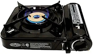 GAS ONE GS-3800DF Dual Spiral Flame 11,000 BTU Portable Gas Stove with Heavy Duty Clear Carrying Case, CSA Listed , Black