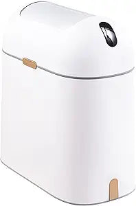 ELPHECO Bathroom Trash Can, 2.5 Gallon Motion Sensor Waterproof Trash Bin with Butterfly lid, Bathroom Decor Waste Basket Garbage Bin for Bedroom Kitchen and Office use, White with Golden Button