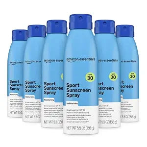 Amazon Essentials Sport Sunscreen Spray, SPF 30, Moisturizing, Water Resistant 80 Minutes, 5.5 oz, Pack of 6