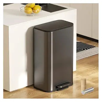 Kitchen Bathroom 8 Gallon (30 L) Trash Can - Stainless Steel Garbage Cans with Step-On Pedal, Removable Inner Bucket, Recycling Bin with Lid for Office Divingroom Decor (Grey)