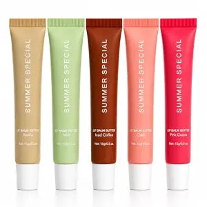 5 Pack Summer Lip Balm, Tinted Butter Gloss for Dry Lips, Daily Hydration