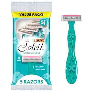 BIC Soleil 3 Simply Womens Disposable Razors, 3-Blade, Aloe, 5-Pack