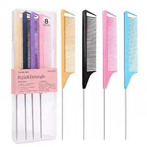 Schembo 8-Pack Rat Tail Combs Set with Stainless Steel Pin in box