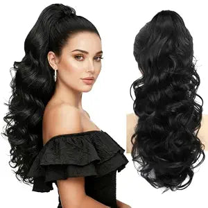 Claw Clip Black Ponytail Extension for Women Long Wavy Pony Tails Hair Extensions Fluffy Natural Looking 24 Inch hair extensions ponytail for Daily Use
