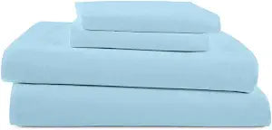 Eastern King Sheets (76 x 80) - Light Blue Solid, 4 Piece Camper Sheet Set, 100% Egyption Cotton, 8 Inch Deep Pocket Fitted Sheet with Elastic All Around, Soft & Luxurious, Hotel Quality Sheets