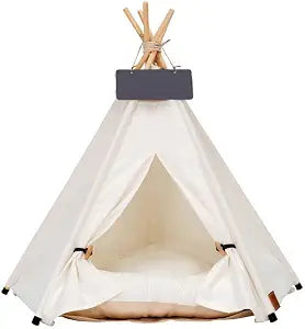 Dog Teepee Bed Cat Tent Portable Houses Pet Puppy with Thick Cushion (M:Size fits 9kg/20lbs (Pets)) | (White, M:Size fits 9kg/20lbs (Pets))