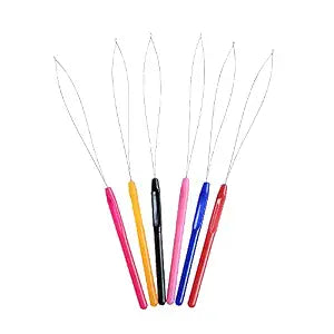 6 Pcs Plastic Hair Extension Loop Needle Threader Pulling Hook Tool Micro Nano Bead Device Tool for Hair Extensions and Feather Extensions (Multicolored)