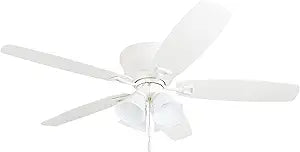 Honeywell Ceiling Fans Glen Alden, 52 Inch Classic Flush Mount Indoor LED Ceiling Fan with Light, Pull Chain, Quick-2-Hang Dual Finish Blades, Reversible Motor - 50520-01 (White)