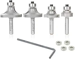 Amana Tool AMS-551 4-Pc Carbide Tipped Corner Rounding & Beading Router Bit Set 1/4 Inch Shank