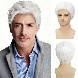 Men's White Wigs Short Soft Layered Natural Synthetic Hair