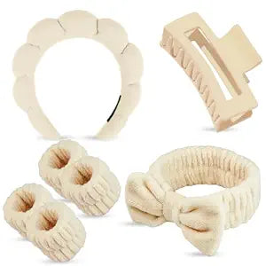 7 Pcs Spa Set, Facial Headband and Wristband Set, Skincare Accessories, College Style Girl Idea Gifts, Hair Accessories for Women and Girls (Khaki)