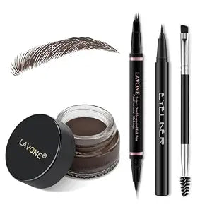 LAVONE Eyebrow Pen Kit, Waterproof Brow Pencil,Pomade,Eyeliner, Dark Coffee