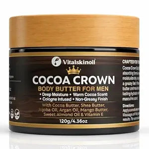 Body Butter for Men, Cocoa Crown Cologne Infused Shea Butter Moisturizer