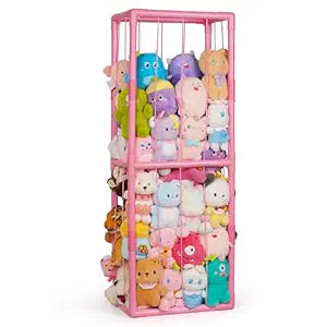 Trycooling Stuffed Animal Storage Zoo Stuffed Animal Holder Space Save Vertical Stuffed Animals Storage PVC with Elastic Band and Net for Playroom Bedroom Nursery (Pink 1)