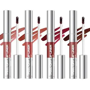 4PCS Peel Off Lip Liner Stain with Tweezer, Long Lasting Waterproof Lip Tint Stains Makeup Set with Matte Finish for Women