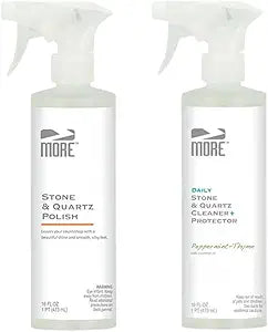 MORE - Twin Pack - Includes Stone & Quartz Cleaner + Polish - Granite, Quartz & Marble Cleaner & Polish - For Kitchen & Bathroom Countertops - Pack of 2 16oz Sprays - Peppermint-Thyme