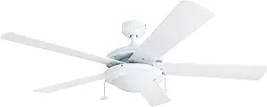 Prominence Home Bolivar, 52 Inch Modern LED Ceiling Fan with Light, Pull Chain, Dual Mounting Options, Dual Finish Blades, Reversible Motor - 80101-01 (White)