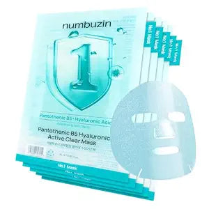 numbuzin No.1 Sheet Mask | Pantothenic B5 Hyaluronic Active Clear Mask | Calming, Soothing, Hydrating | Acne Prone Skin | Controls Excess Oil, Reduces Redness | 5 Sheets