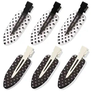 6 Pack Creaseless Hair Clips for Women - No Bend No Crease Hair Clips for Styling, Makeup, Washing Face, Bangs | Classic Polka Dot Flat No Dent Alligator Clips for Salon & Home (Black & White)