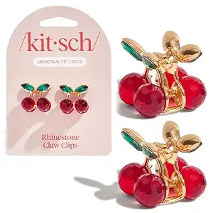 Kitsch Rhinestones Cherry Small Hair Clips for Women - 2pcs