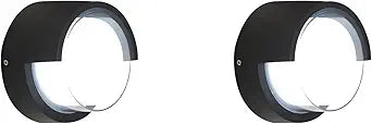 Modern Outdoor Wall Sconces - 2 Pack Minimalist Style Waterproof Wall Mount Lights - 6500K Black Cold Lights - Circular Aluminum