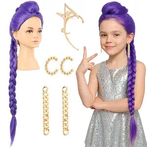 Kids 33 Inches Long Purple Braid Anime Costume Wig for Halloween